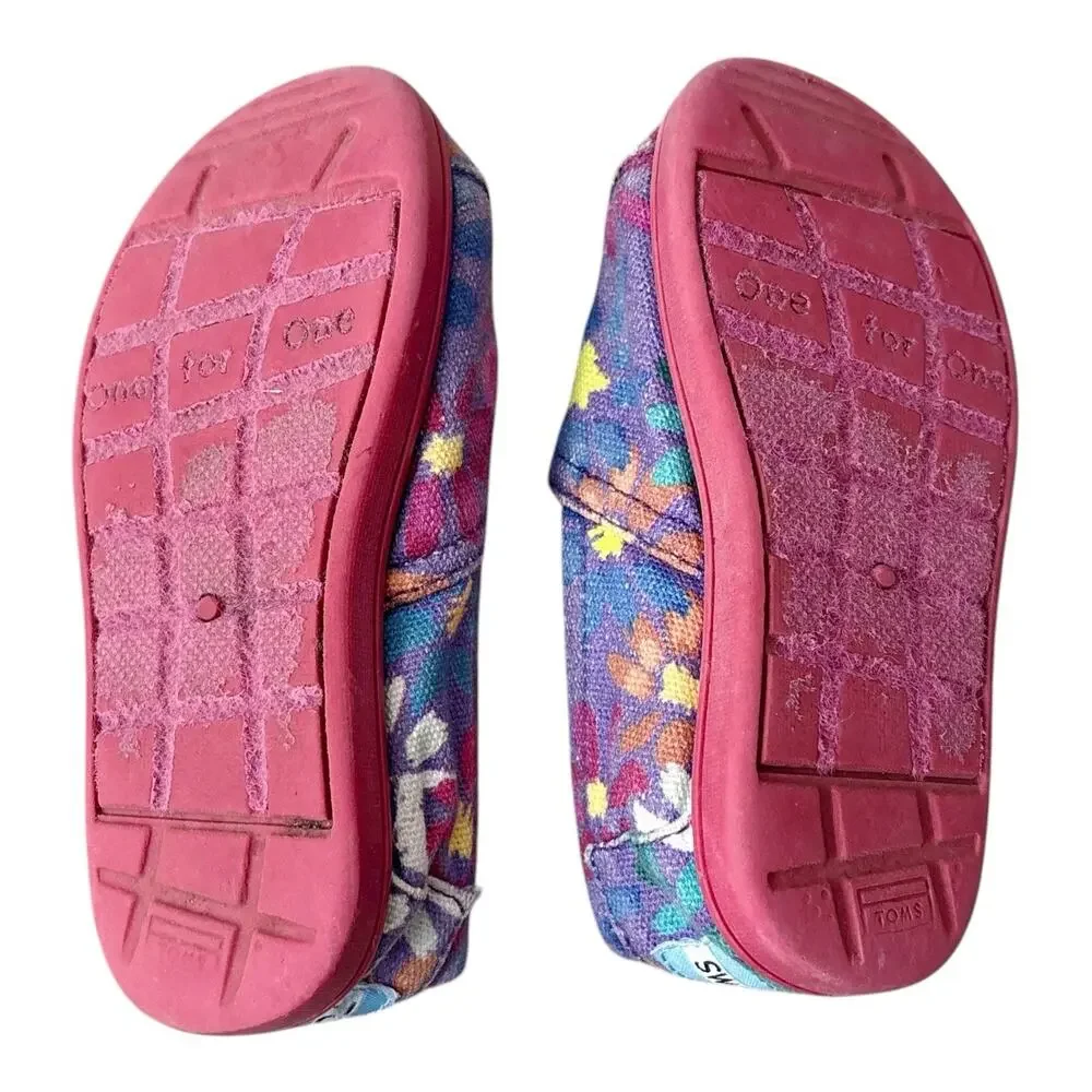 Toms Floral Canvas Slip On Shoes Size 7 T Casual Flats Purple Pink